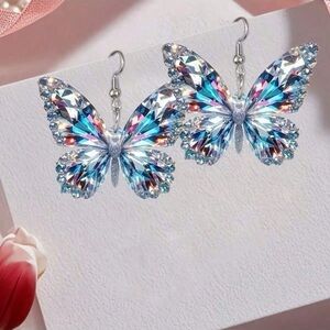 Elegant Blue and Silver Butterfly Earrings